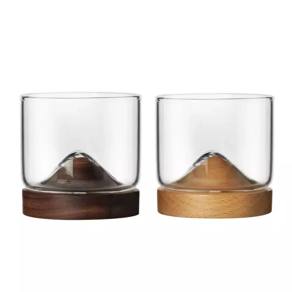 

Whiskey glass mountain wooden bottom wine glasses