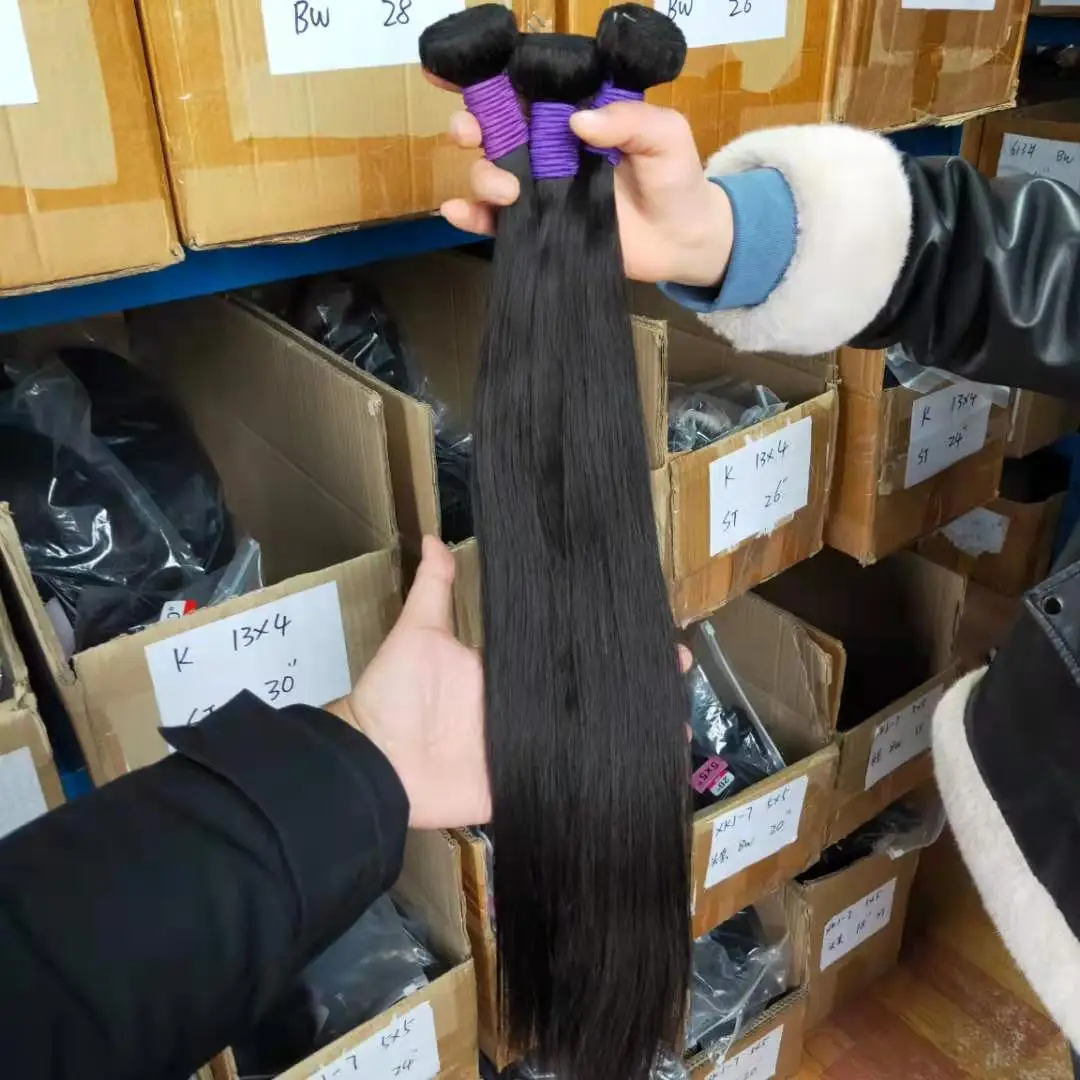 

9A Bulk Raw Vietnamese And Burmese Ukay School Supplier 30 Inch Human Hair Bundles With Transparent Lace Closure Silky Straight