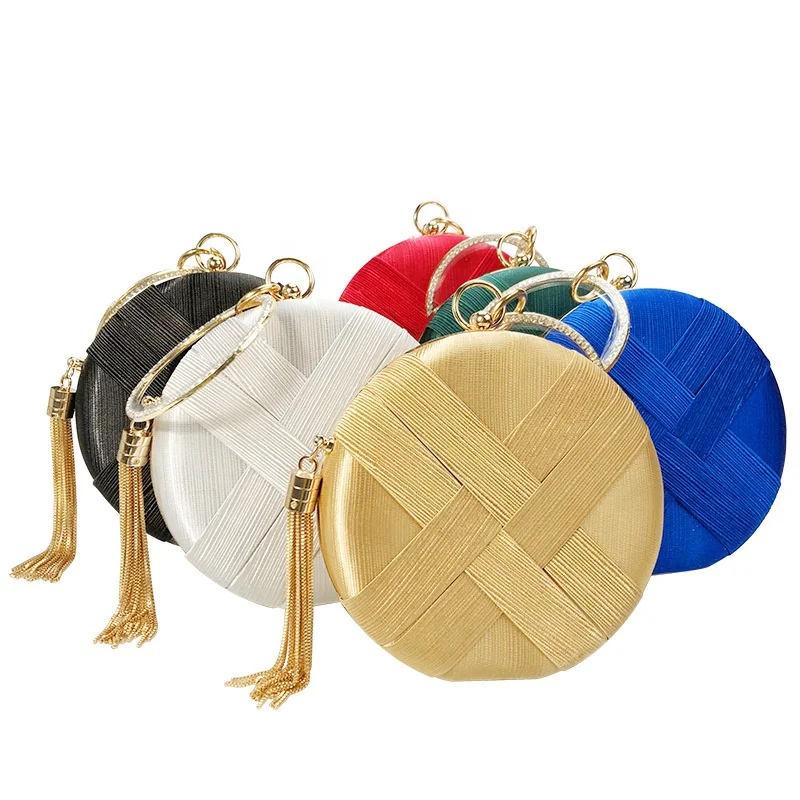 

New Arrival Luxury Round Small Dress Banquet Bag Braided Crossbody Chain Clutch Tassel Evening Bag For Women, 6 colors