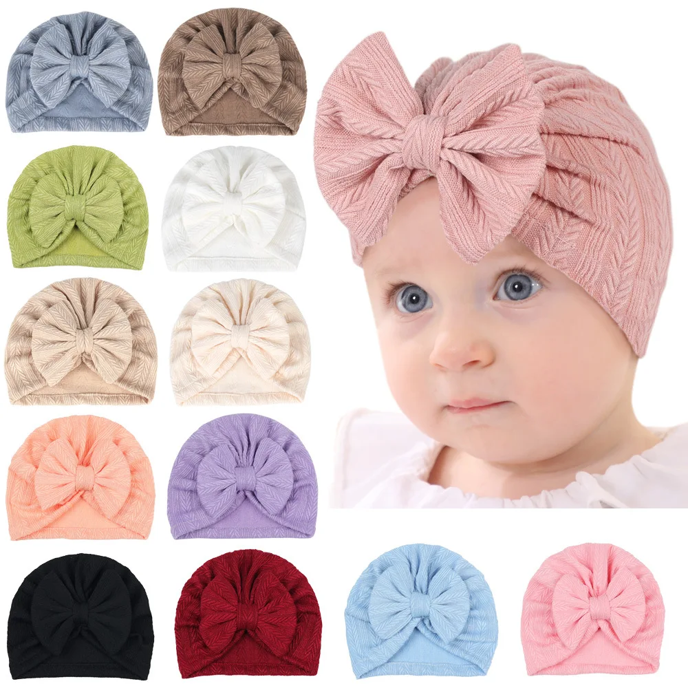 

Infant Bowknot Hat Soft Baby Girl Hat Turban Toddler Newborn Bonnet Headwraps Kids Headband wheat texture bow Indian cap