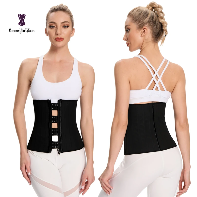 

Plus Size 25 Steel Bone Faja matt Latex Waist Trainer Women Workout Waist Trainer Corset With Zip And Hook
