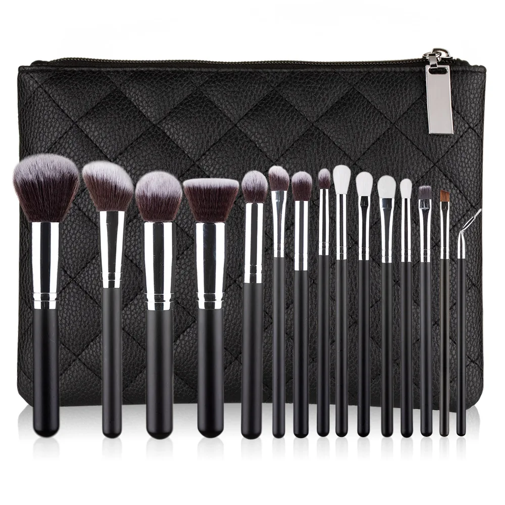 

Low Moq Custom Logo Premium Luxury 15pcs Vegan High Quality Wholesale Private Custom Label Makeup Brush Set With Bag