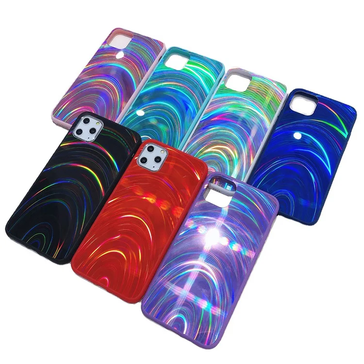 

3D Rainbow Glitter Laser Gradient Mirror Mobile Cell Phone Case for iPhone 12 11 Pro Max Mirror Fundas de Para, 7 color for option