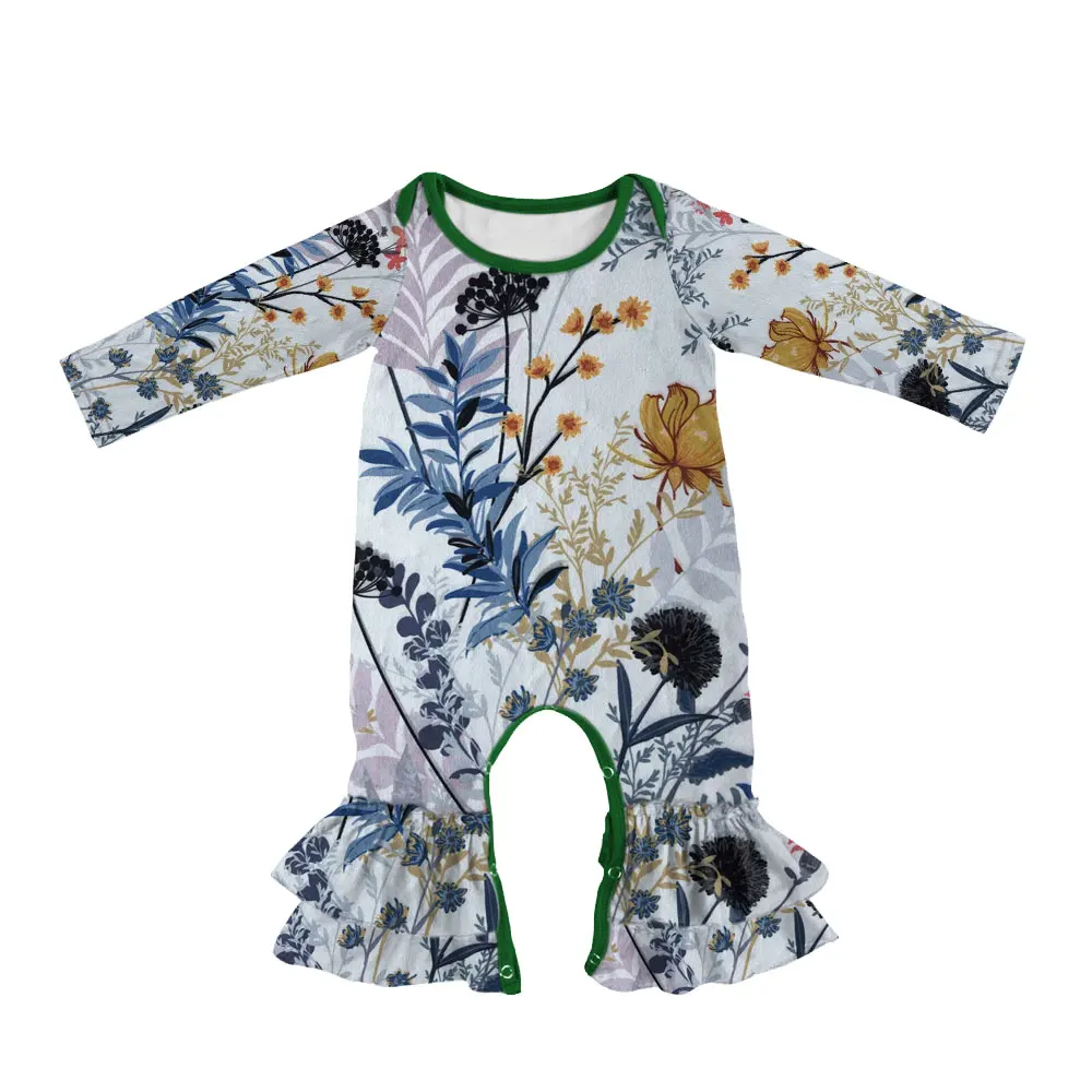 

Hot Sale High Quality Winter Flora Pattern Long Sleeve Ruffle Outfit Baby Girl Romper, Picture