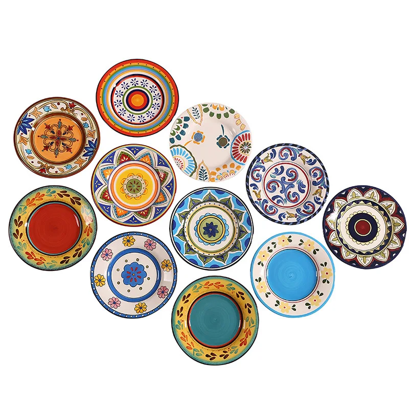 

European Style Hand-painted Round Dinner Plate Underglaze Porcelain Tableware