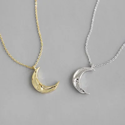 

2020 Trendy Simple Irregular Bumpy Moon Necklace 925 Sterling Silver Golden Moon Pendant Necklace