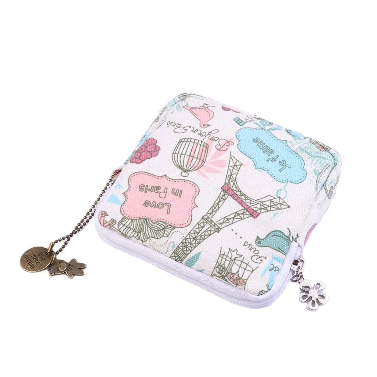 

40010 waterproof Sanitary Napkin Storage Bag Zipper Nursing Pad Holder Tampon Bag Sanitary Organizer