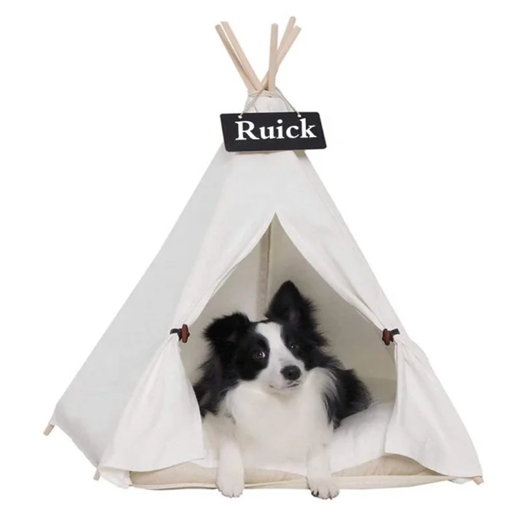 

Sohepty Amazon Hot Sale Luxury Outdoor Portable Cat Home Camping Bed Teepee Nest House Pet Dog Tent, White or customized