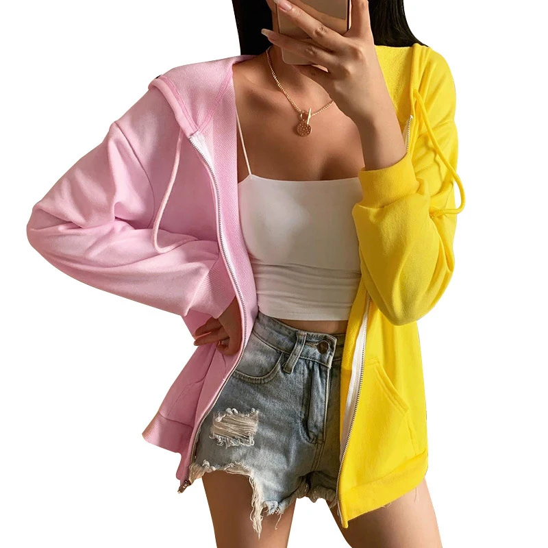 

Creative autumn women's hoodie long sleeve slim fit contrast color stitching sweater, Customized color