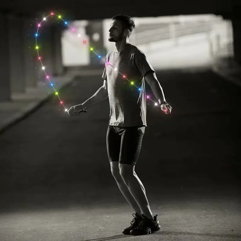 

LED Jump Rope Flashing Color Changing Skipping Rope for Light Show,USB Rechargeable,Comfortable Foam Handle,Multicolor-Universal, Balck+white