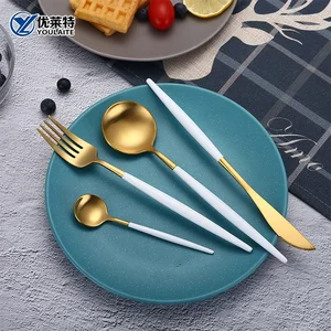 Image of Restaurant Tableware Stainless Steel Flatware Pvd Coating White And Gold Cutlery