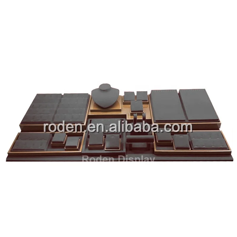 
colorful luxury MDF acrylic jewelry display sets elegant necklace rings earrings display durable jewellery holder 