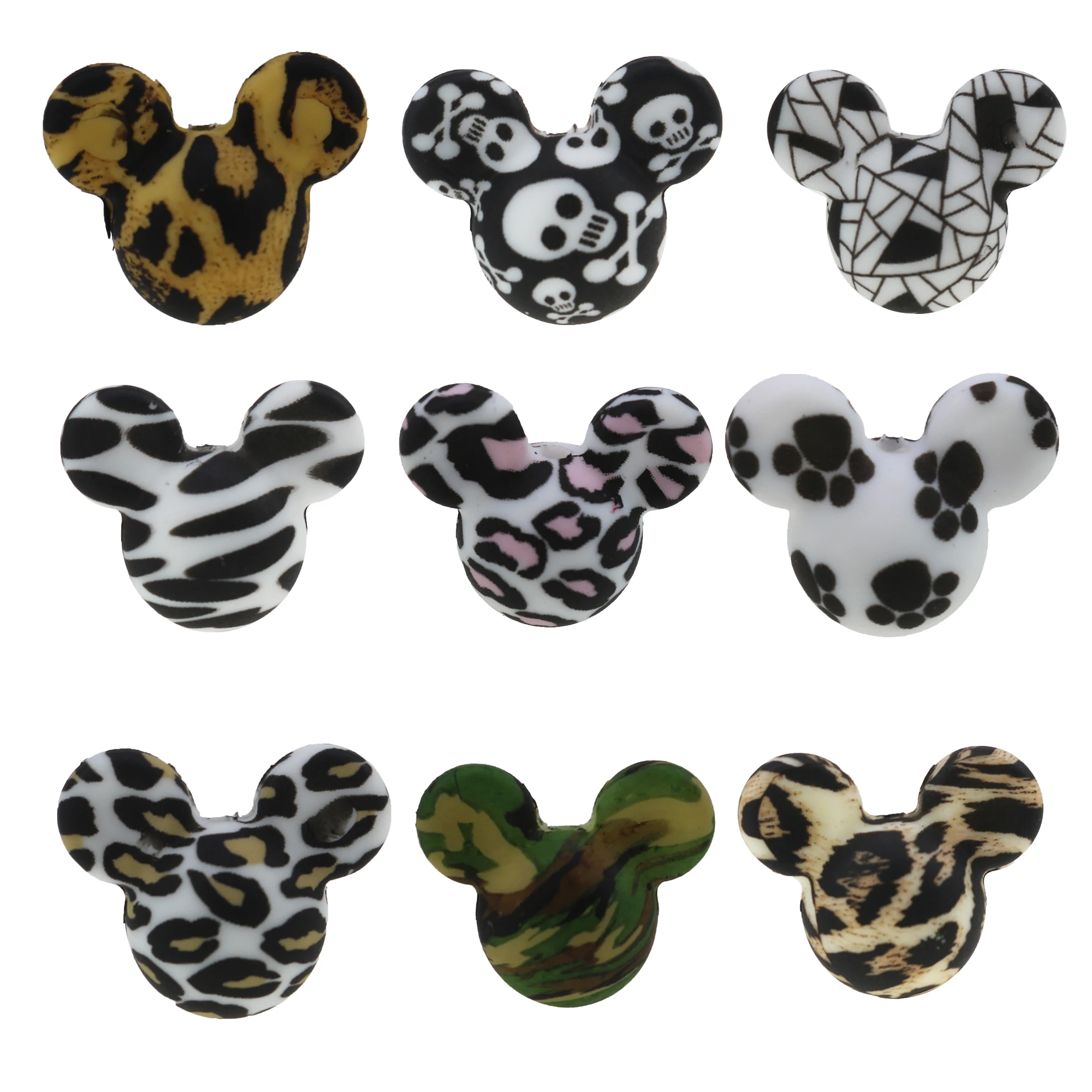 

BPA FREE rainbow silicone teething beads toys food grade BABY Mickey mouse head chew beads leopard silicone bead patterned, 33 colors, customed