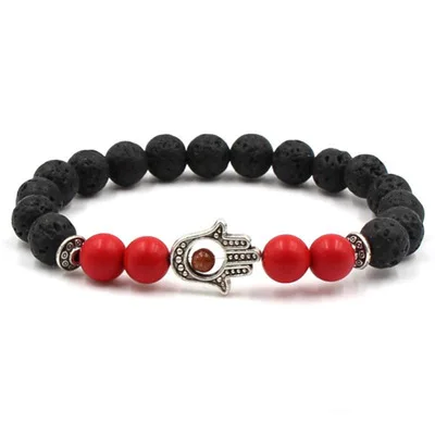 

Trendy Handmade Lava Rock Stone Hand Shape Bracelet Elastic Bling Rhinestone Crystal Evil Eyes Charm Bracelet Jewelry