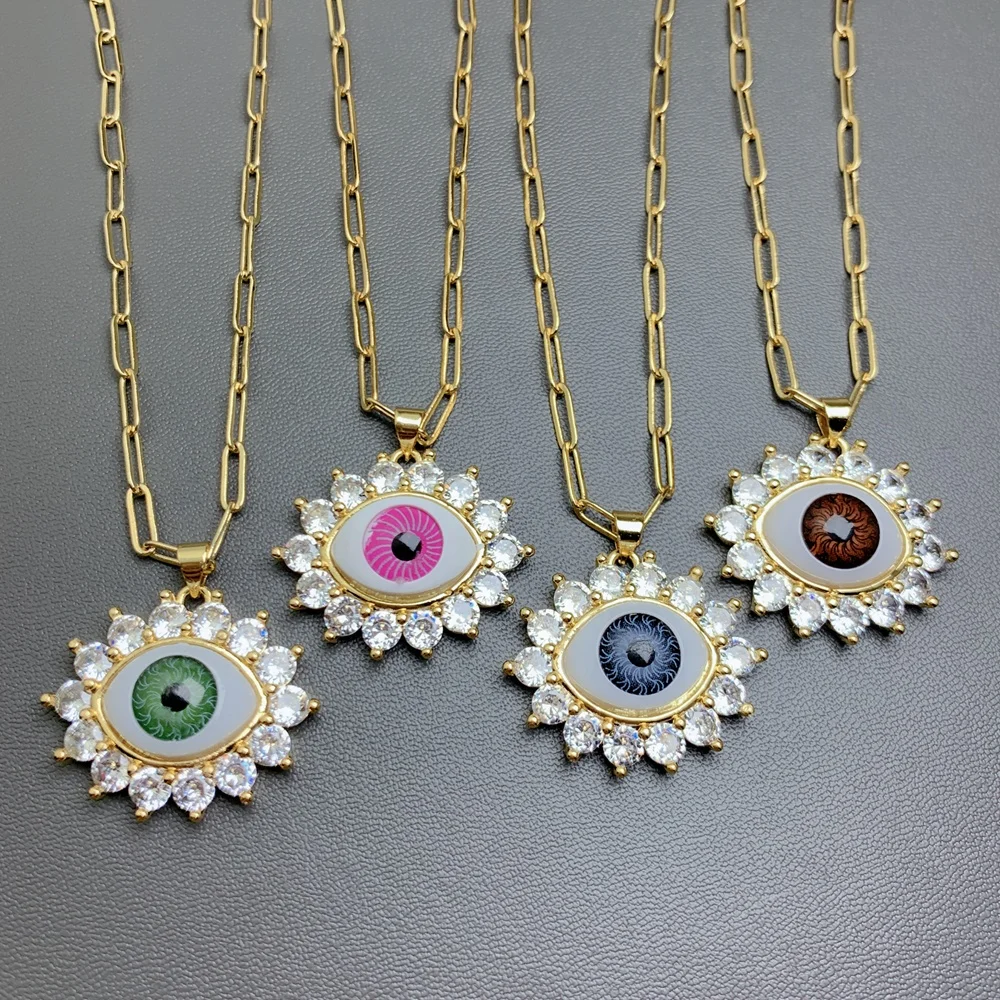 

Shiny Zircon Resin Evil Eye Pendant Necklace For Women Sweater Chain Long Turkish Eye 2022 Jewelry Wholesale