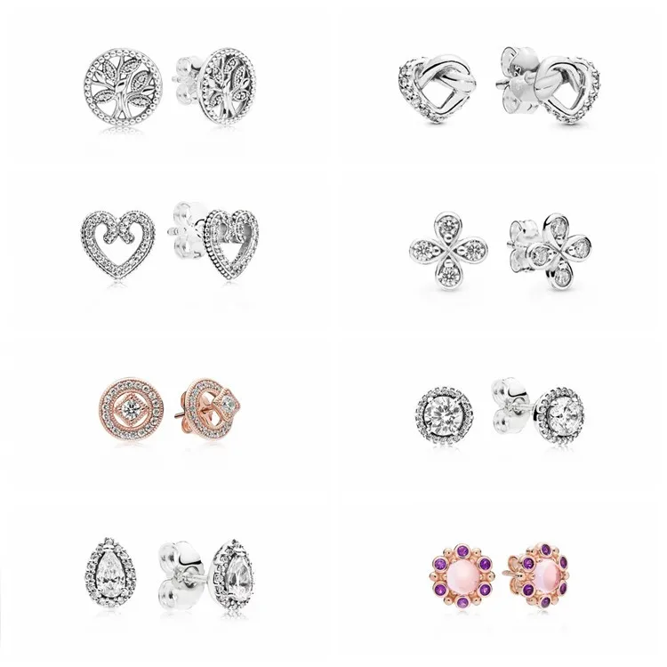 

Hot selling Fashion trendy Earrings Custom Girl 925 sterling Silver earrings Fit Pandors style jewelry making women gift