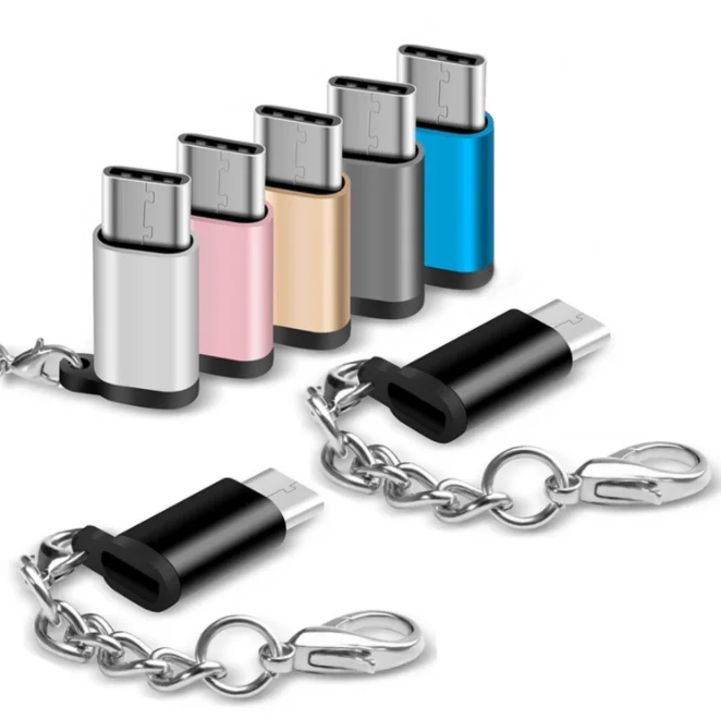 

2019 New Arrival Micro to Type C Adapter with Ring Converter Adapter Aluminum Alloy Charging Power Adapter for Power Bank, Rose gold black white