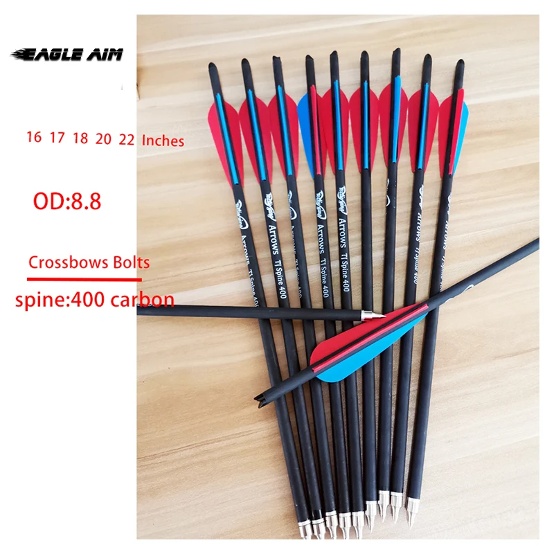 

12 PCS Carbon Arrows Pegs 400 with 1 Blue 2 Red Arrows Vanes Archery Hunting Crossbow Bolts