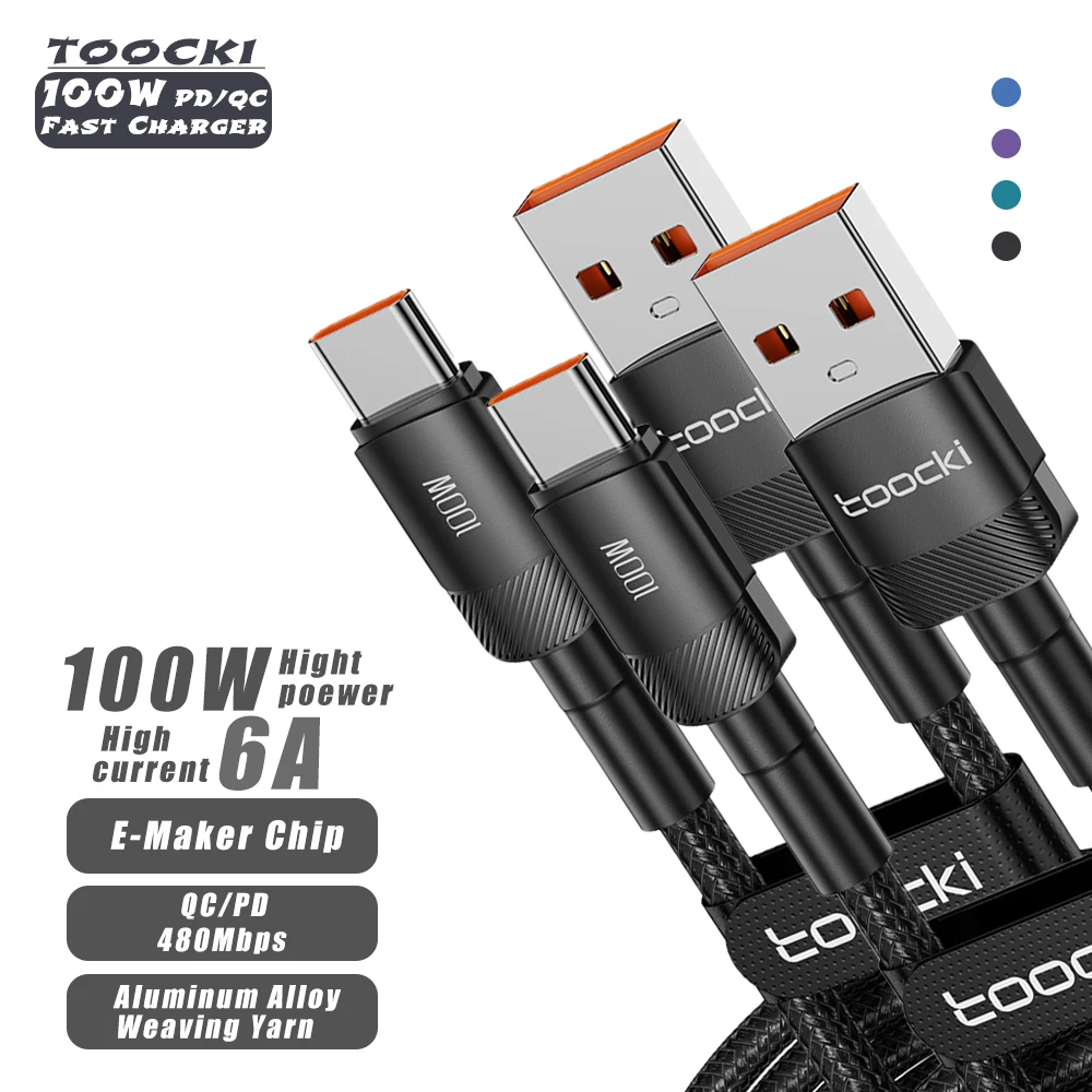 

Toocki Manufacturer 6A Type C Data Cable Fast Charging USB Type-C Super Charge Cable 100W Fast Charging