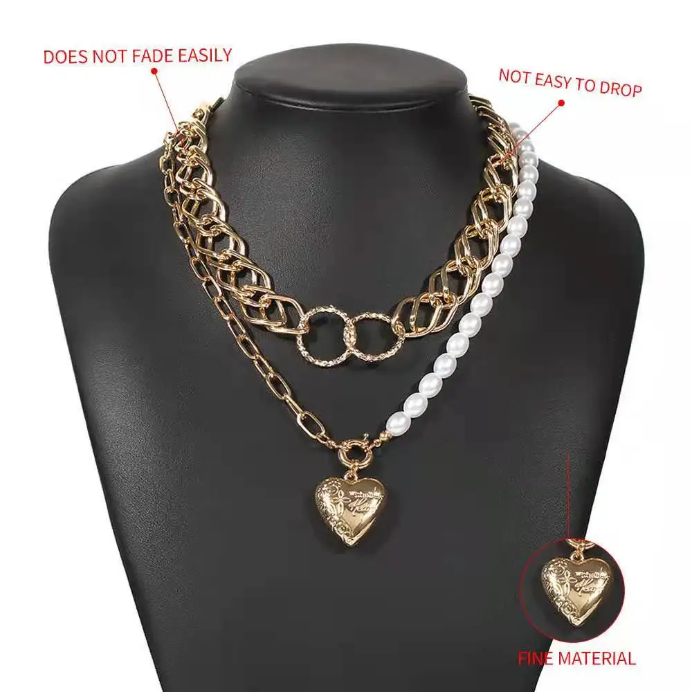 

good selling fashion layered Pendants pearl heart necklace for woman