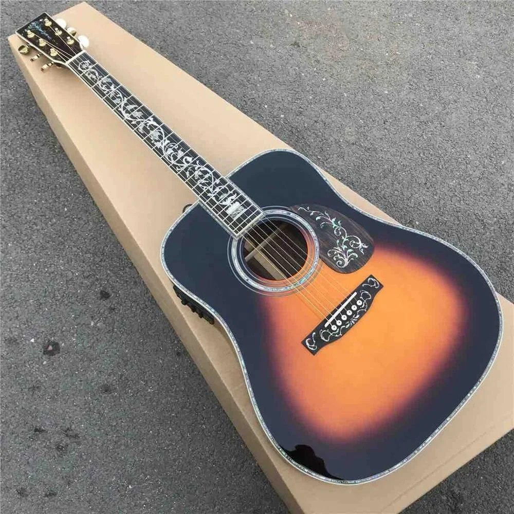 

Abalone Binding Inlays Ebony Fingerboard Solid Spruce Top 41 Inch Dreadnaught Acoustic Guitar in Sunburst EMS Free Shipping