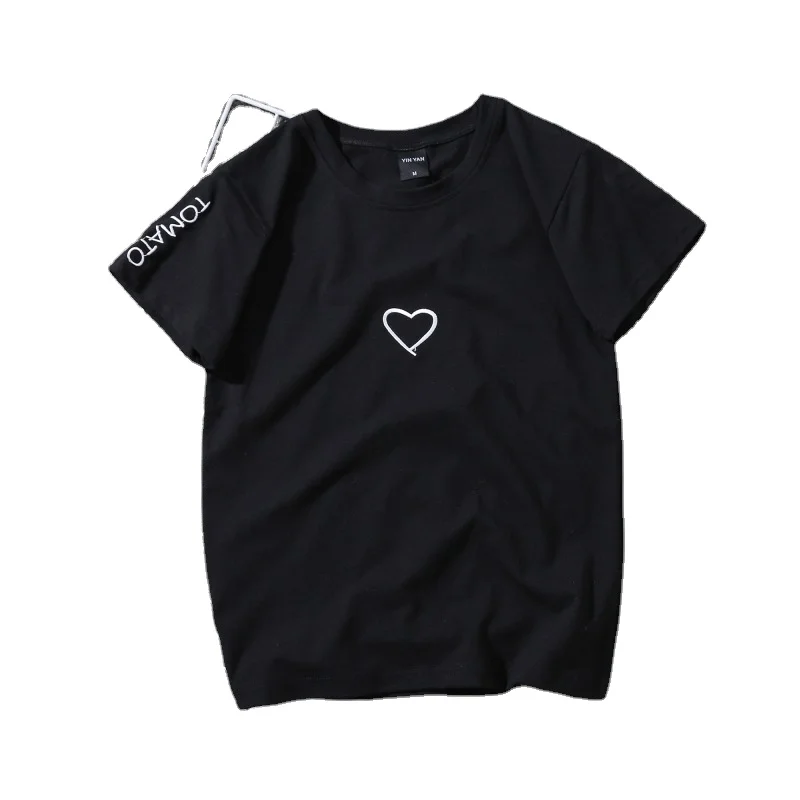 

Short-sleeved T-shirt Female Hong Kong Style Female Printing Love Summer New Letter Large Size Couple Dress