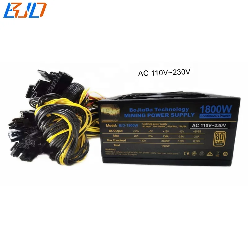 

High-End 1800W 110V - 230V ATX PSU Switching Power Supply 80 Gold Plus for 8 Graphics Card GPU Mining in stock
