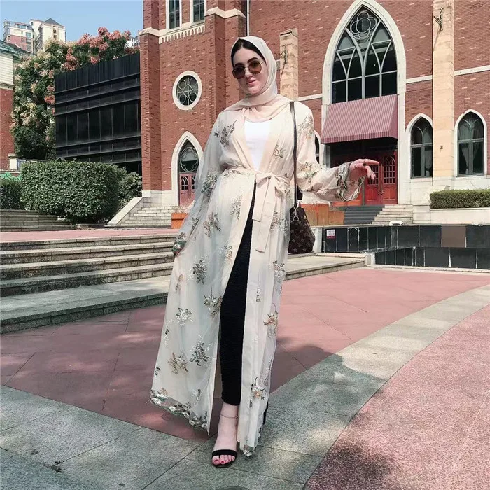 

Fashion embroidery muslim dress islamic clothing open abaya in dubai, Beige
