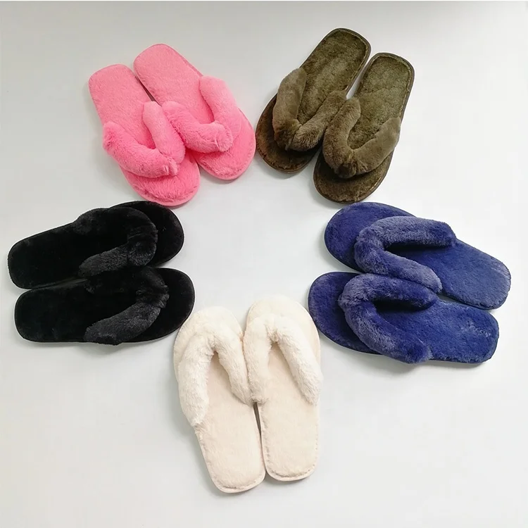 

Hot Sale Autumn&Winter fleece thong faux fur slippers indoor home warm non-slip slippers, Customized color