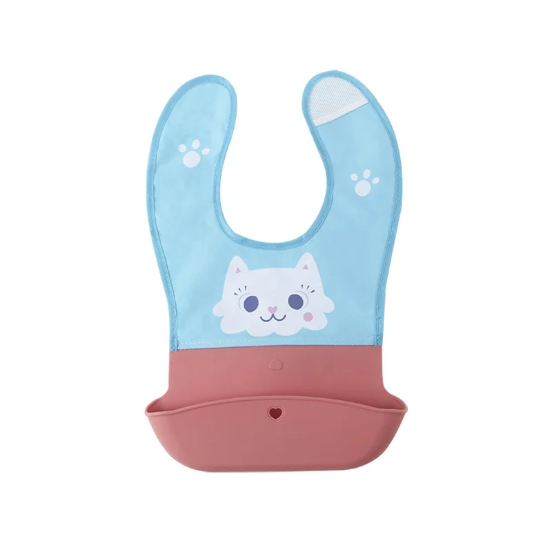 

Food Grade Silicone Bib Washable Nylon Bib Printed Waterproof Baby Apron Drool Easy Clean Splicing Silicone Bib