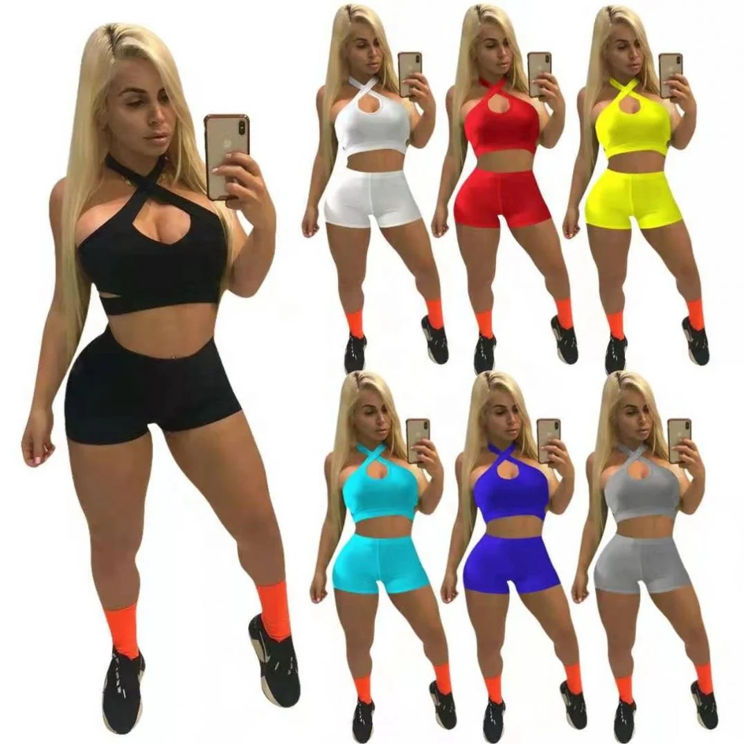 

Female Deporte Yoga Summer Tracksuits Biker Short Sets sports casual Sexy Jogging sweatsuit women two piece set outfit, Picture