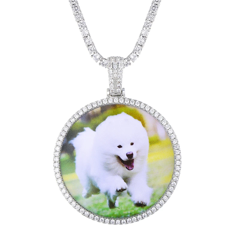 

Hiphop Copper Zircon Cuban Link Chain Jewelry Custom Photo Round Pendant Necklace For Man, Picture