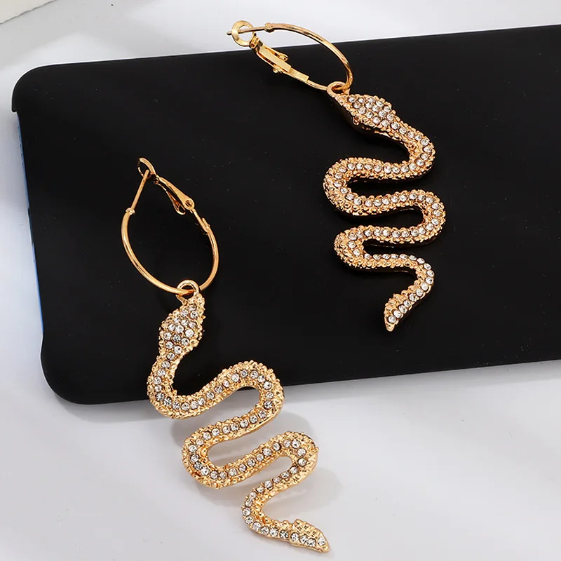 

fashion creative 2pcs/set earrings sets personality exaggerated gold crystal alloy snake earrings(KER520), Same as the picture