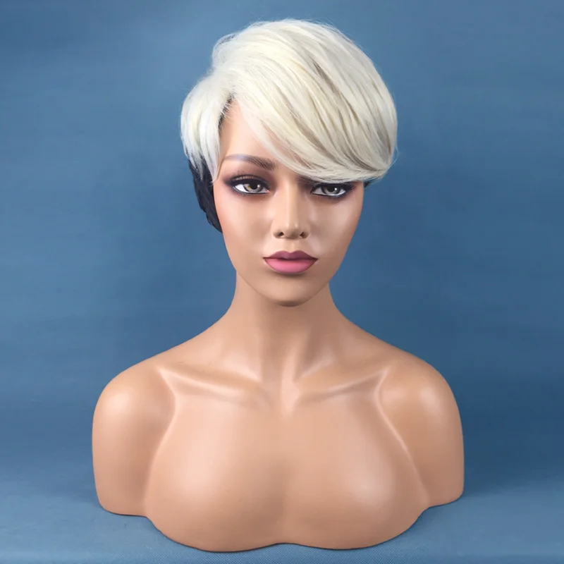 

New Fashion Short Curly Black White Mixed Wig Cosplay Synthetic Anime Halloween Party Lolita Wigs, Ombre