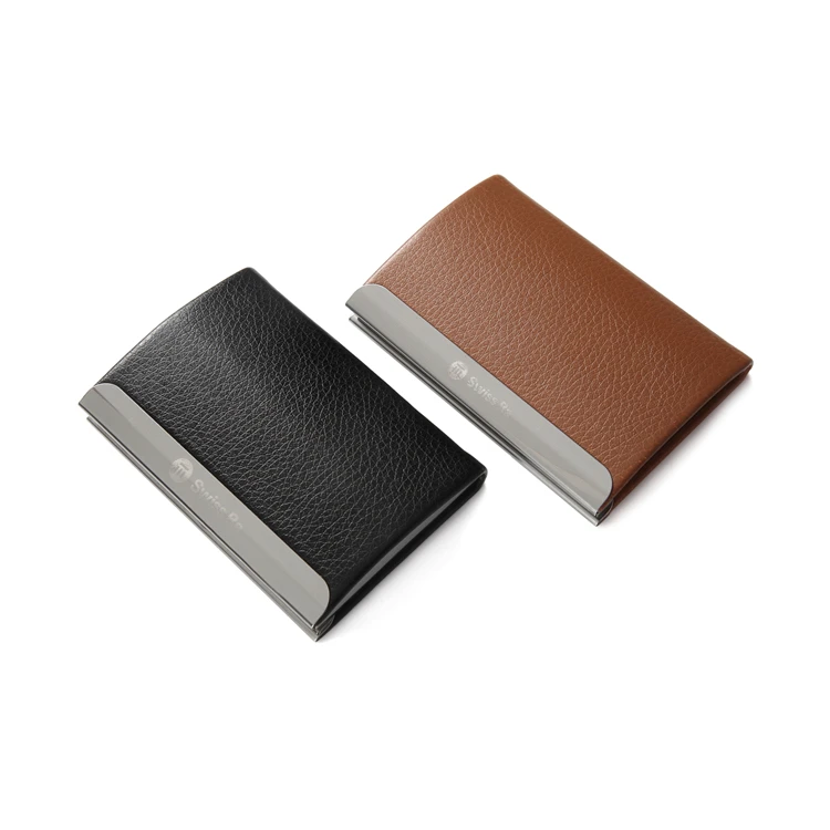 

Custom Logo Metal Edge Genuine Leather Name Business Card Holder, Customized color