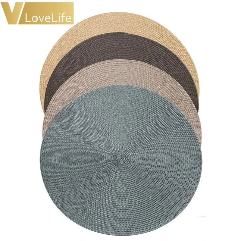 

Vlovelife Round Placemat Dinner Plate Mats Durable Table Mats 15inch Round Woven Placemats, Grey , brown,gold,light coffee and dark coffee