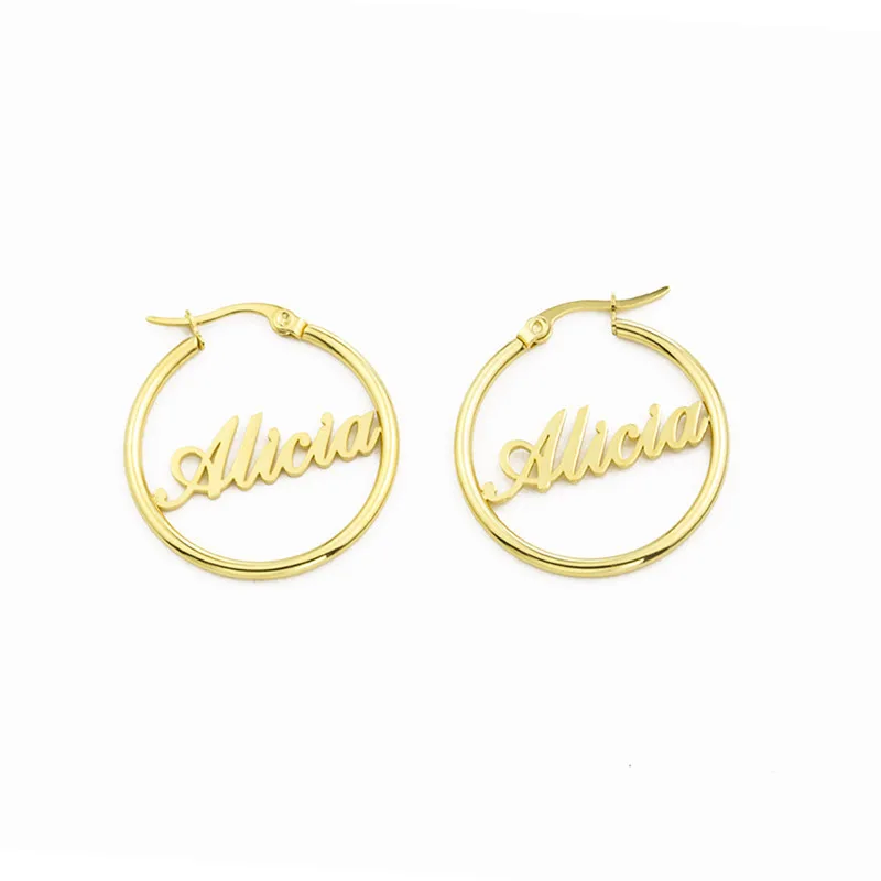 Stainless Steel Jewelry Custom Hoop Name Earrings Fashion Boho 