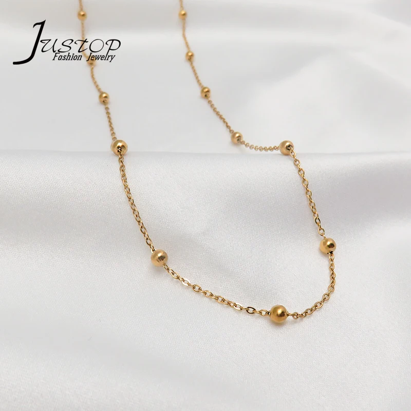 

Minimalist european necklace jewelry 18k gold plated beads chain choker femme
