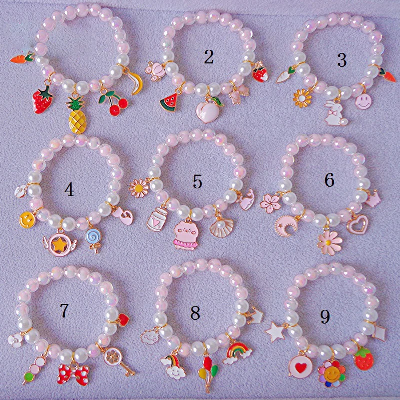 

Dreamy Girls Gold Plated Cartoon Pattern Handmade Bead Bracelet Pendant for Kids, Picture shows
