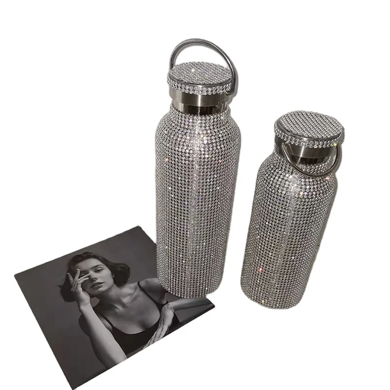 

UCHOME Hot handmade diamond design double wall thermos flask bottle insulated bottles stainless steel water bottle for gift, As is