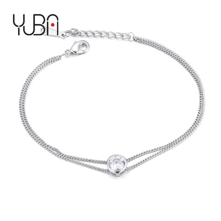 

2021 Simple Design Double Layered Crystal Charm Bracelet Adjustable Round Cubic Zircon Bracelet For Girls