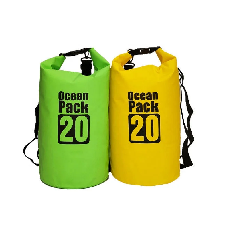 

Double Shoulders Outdoors Camping Floating Fishing PVC Bucket Backpack Ocean Pack 20L Print Wet Waterproof Custom Logo Dry Bag, Yellow,green,sky blue,blue,orange,black,pink