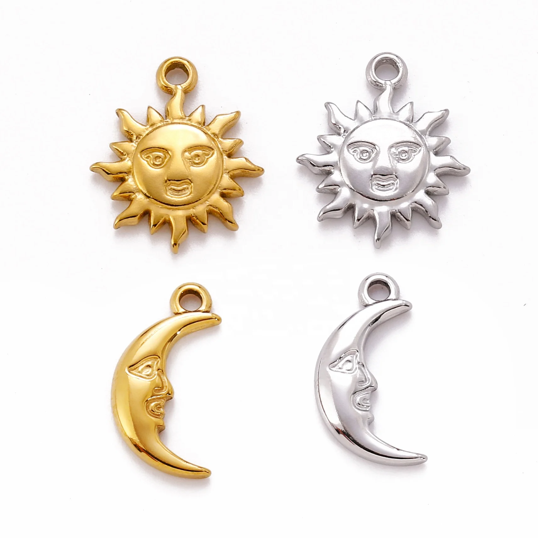 

Hot sales stainless steel smiley face sun and moon shape small pendant DIY necklace bracelet earring jewelry accessories