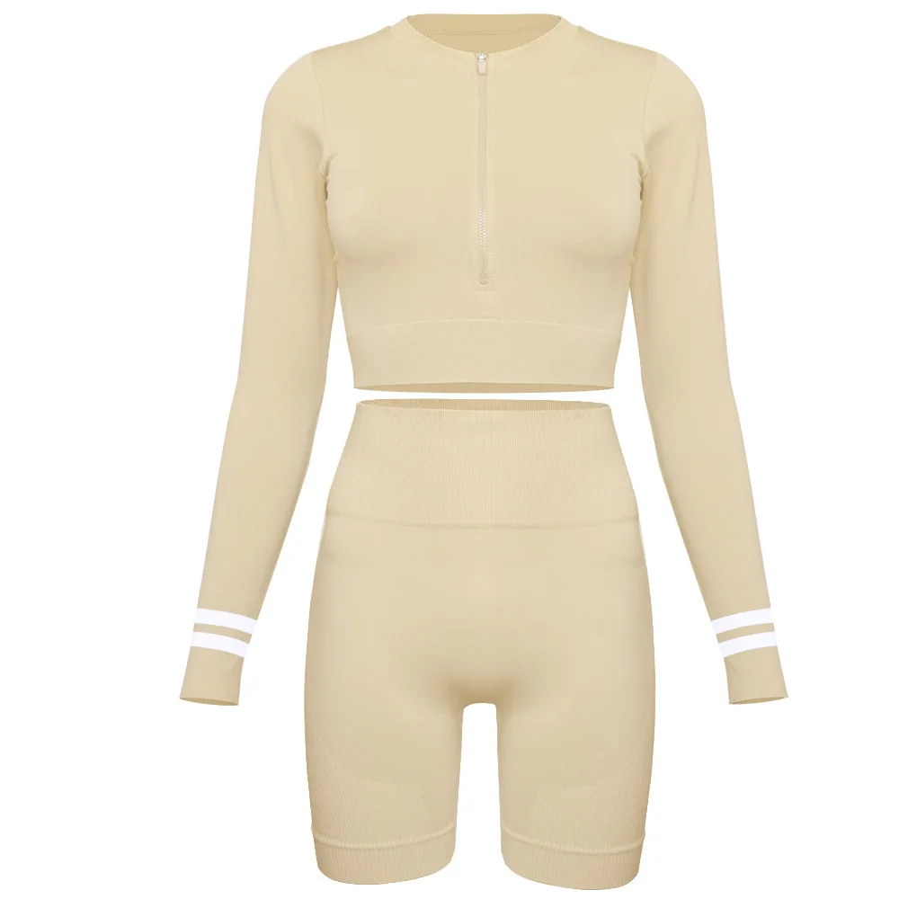 

Net red hot selling yoga sportswear tight running breathable seamless long-sleeved shorts suit