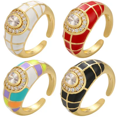 

Best Selling Fashion Gold Plated Cubic Zircon Eyes Finger Ring Width Oil Dripping CZ Evil Eyes Open Ring For Women Girls
