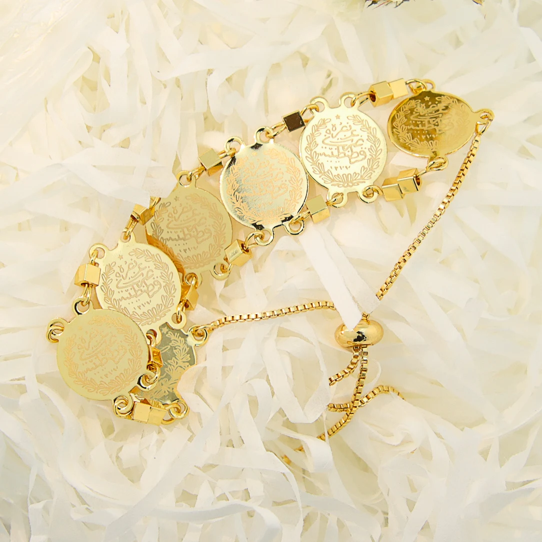 

Arabic Coin Jewelry Gold Plated Handmade Adjustable Gold Bracelets for Women