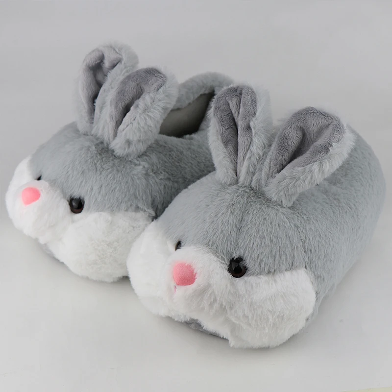 

Women Cute Animal slippers Girls Rabbit Home shoes Big size 42 Non slip Flat with Winter slipper Short Plush TPR Sole