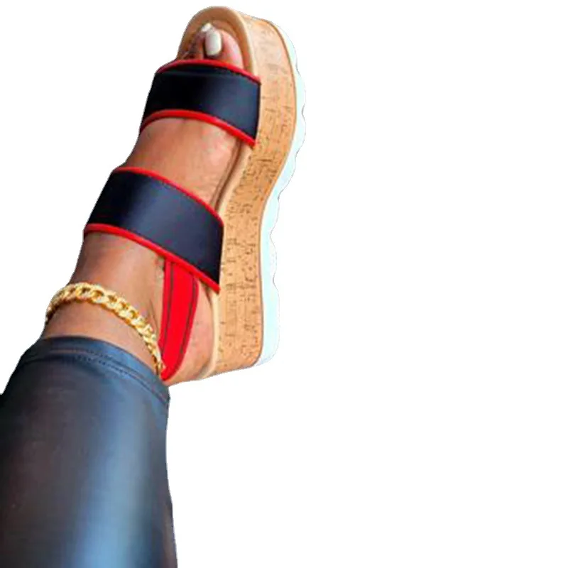 

Dropshipping Summer Outside Shopping Plain Sandals Ankle Strap Style New Big Size Thick Bottom Platform Sandals For Ladies