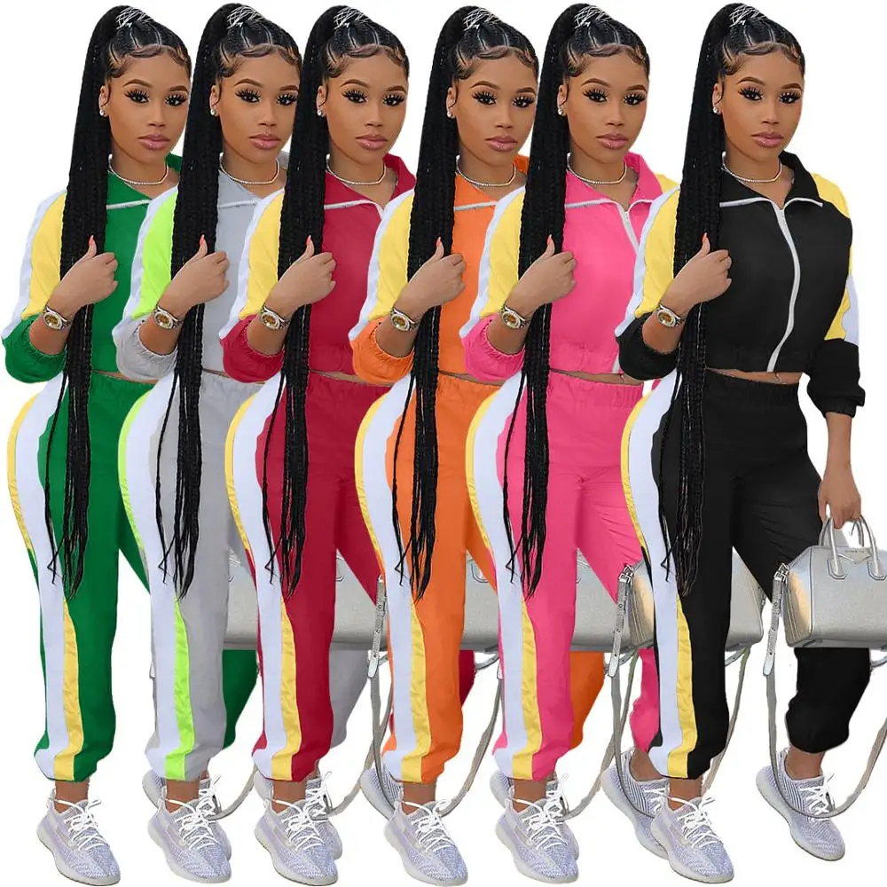 

EB-20121630 2021 Patchwork Velour Tracksuit Outfits Girls' Clothing Sets Wholesale Leisure Wear Two Piece Jogger Set For Women