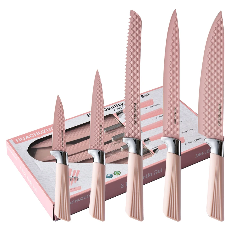 

Diamond Grain 5 Pcs Kitchen Knife Set Non-stick Stainless Steel Knives With Knife Holder Beautiful Cooking Tools